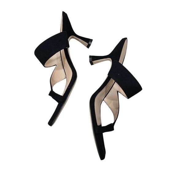 Stuart Weitzman Lyla Thong Sandals Women's 8AA Black Suede Cone Open Toe Party - Picture 4 of 8